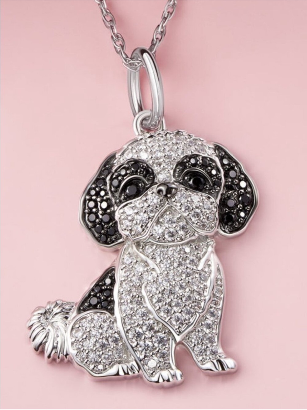 Shih Tzu Dog Breed Sterling Silver CZ Sparkle Pendant Necklace NEW